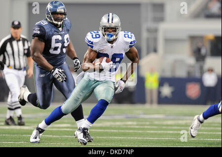 Nov. 6, 2011 - Arlington, Texas, United States of America - Dallas Cowboys running back DeMarco Murray (29) bursts up the middle during game action as the Seattle Seahawks face-off against the Dallas Cowboys at Cowboys Stadium in Arlington, Texas.  The Cowboys defeat the Seahawks 23-13. (Credit Image: © Steven Leija/Southcreek/ZUMAPRESS.com) Stock Photo
