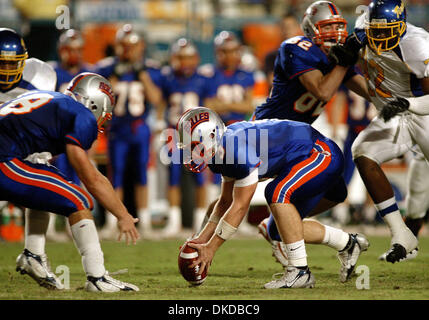 Dec 02, 2006; Miami, FL, USA; Bolles Quarterback Randy Hardin fumbles and recovers in the 2nd quarter of Saturday's FHSAA Class 2A football championship game between Clewiston High School and The Bolles School at Dolphin Stadium in Miami Gardens. Mandatory Credit: Photo by Erik M. Lunsford/Palm Beach Post/ZUMA Press. (©) Copyright 2006 by Palm Beach Post Stock Photo