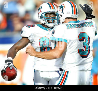 Miami Dolphins wide receiver Marty Booker celebrates his 5-yard touchdown  reception during the second quarter against the Chicago Bears at Soldier  Field in Chicago on November 5, 2006. (UPI Photo/Brian Kersey Stock