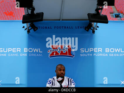 Jan 30, 2007 - Miami, FL, USA - Indianapolis' CATO JUNE sits patiently waiting for interviews from members of the media during Media Day at Dolphin Stadium on Tuesday in Miami Gardens. Stock Photo