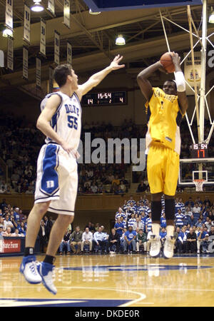 Dec 19, 2006; Durham, NC, USA; Duke Blue Devils BRIAN ZOUBEK tries to block a shot from Kent State Golden Flashes HAMINN QUAINTANCE. Duke Univeristy Blue Devils Basketball team beat Kent State Golden Flashes 79 - 72 as they played at Cameron Indoor Stadium located in the campus of Duke University in Durham.   Mandatory Credit: Photo by Jason Moore/ZUMA Press. (©) Copyright 2006 by  Stock Photo