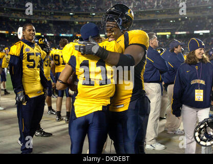 Dec 28, 2006; San Diego, CA, USA; University of California players ROBERT JORDAN (11) and BRANDON MEBANE celebrate Cal's victory against the Texas A&M Aggies in the Pacific Life Holiday Bowl played at Qualcomm Stadium in San Diego, Calif. on Thursday, December 28, 2006. The Bears beat the Aggies 45-10. Mandatory Credit: Photo by Dan Honda/Contra Costa Times/ZUMA Press. (©) Copyrigh Stock Photo