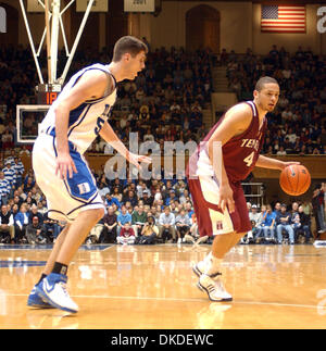 Jan 02, 2007 - Durham, NC, USA - NCAA College Basketball Duke Blue Devils #55 BRIAN ZOUBEK guards Temple Owls #4 DION DACONS as Duke Univeristy Blue Devils Basketball team beat Temple University Owls 73-55 as they played at Cameron Indoor Stadium located in the campus of Duke University in Durham. Stock Photo
