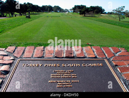 Jan 24, 2007 - San Diego, CA, USA - File Photo: December 19, 2006,Torrey Pines South golf course; golfers who teed off after noon would have to scramble to finish before (or after) darkness. Plaque behind tee of first hole. Stock Photo