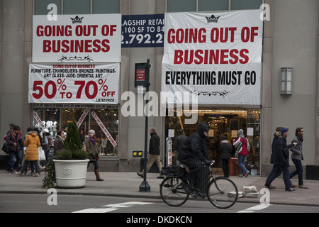 Large art & antique store has a going out of business sale on 5th Avenue in Manhattan, NYC. Stock Photo