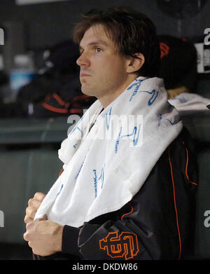 May 07, 2007 - San Francisco, CA, USA - MLB Baseball: San Francisco Giants pitcher Barry Zito, #75, sits in the dugout while playing against the the New York Mets in the 4th inning of their game on Monday, May 7, 2007, at AT&T Park in San Francisco, Calif. (Credit Image: © Jose Carlos Fajardo/Contra Costa Times/ZUMA Press) RESTRICTIONS: USA Tabloids RIGHTS OUT! Stock Photo