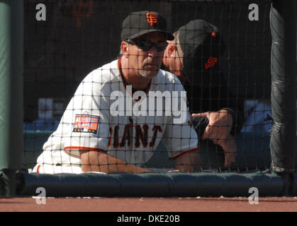 Giants manager Bruce Bochy in the dugout with his wife Kim Bochy News  Photo - Getty Images
