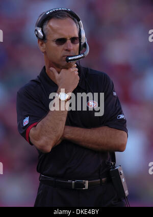 August 13th 2007 - San Francisco, CA, USA -  San Francisco 49ers head coach Mike Nolan walks the sidelines against the Denver Broncos in the 1st quarter of their preseason game on Monday, August 13, 2007 at Monster Park in San Francisco, Calif. (Credit Image: © Jose Carlos Fajardo/Contra Costa Times/ZUMA Press) Stock Photo