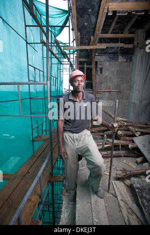 Builder on a construction site, Nairobi, Kenya Stock Photo