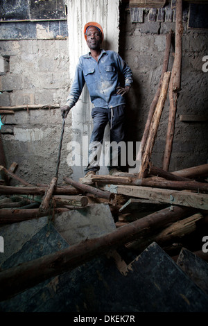 Builder on a construction site, Nairobi, Kenya Stock Photo