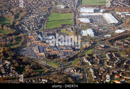 aerial view of Crystal Peaks Shopping Centre and Drake House Retail Park near Sheffield Stock Photo