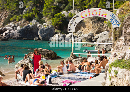 Sunbathers and swimmers at the Marina Piccola, Capri, Campania,Italy, Europe Stock Photo