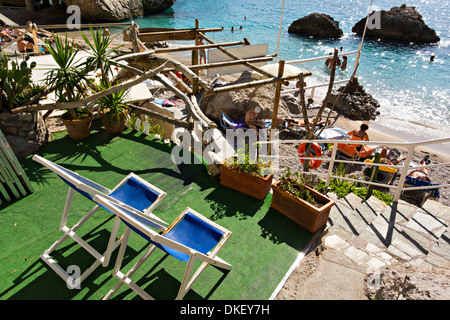 Sunbathers and swimmers at the Marina Piccola, Capri, Campania,Italy, Europe Stock Photo