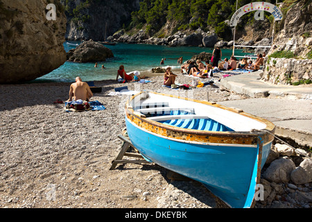 Sunbathers and swimmers at the Marina Piccola, Capri, Campania,Italy, Europe Stock Photo