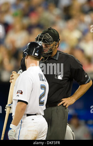 18 August 200: Toronto Blue Jays first baseman Randy Ruiz #3 shows his bat to the umpire at the Rogers Centre in Toronto during an MLB game between the Boston Red Sox and the Toronto Blue Jays..The Red Sox won 10-9..*****FOR EDITORIAL USE ONLY* (Credit Image: © Southcreek Global/ZUMApress.com) Stock Photo