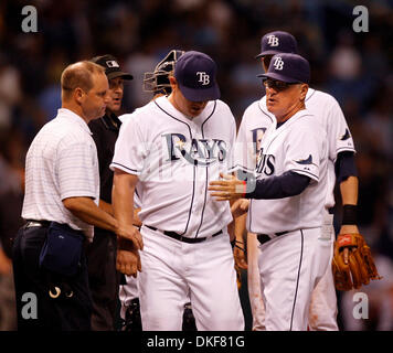 Tampa Bay Rays' pitcher Jason Adam, center, celebrates with teammates after  they defeated the Toronto Blue Jays in baseball game action in Toronto,  Ontario, Sunday, April 16, 2023. (Christopher Katsarov/The Canadian Press