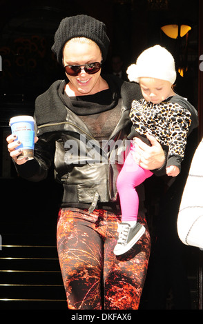 Pink aka Alecia Moore leaving her hotel with her daughter Willow London, England - 13.09.12 Stock Photo