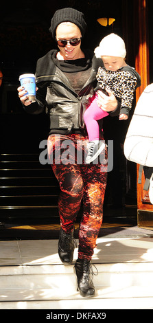 Pink aka Alecia Moore leaving her hotel with her daughter Willow London, England - 13.09.12 Stock Photo