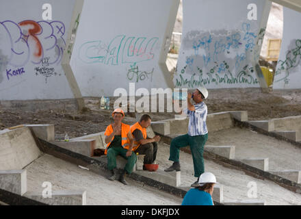 Jun 25, 2009 - Kiev, Ukraine - Construction of Olympiisky football arena for the 2012 UEFA European Football Championship. PICTURED: workers at the construction site of a new stadium for the 2012 UEFA European Football Championship (Credit Image: © PhotoXpress/ZUMA Press) Stock Photo