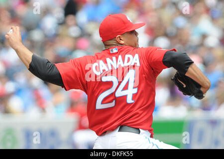 Jul 01, 2009 - Toronto, Ontario, Canada - MLB Baseball - Toronto Blue Jays starting pitcher RICKY ROMERO (24) pitches during the MLB game played between the Toronto Blue Jays and the Tampa Bay Rays  at the Rogers Centre in Toronto, ON.  The Blue Jays would go on to defeat the Rays 5-0.  (Credit Image: © Adrian Gauthier/Southcreek Global/ZUMA Press) Stock Photo