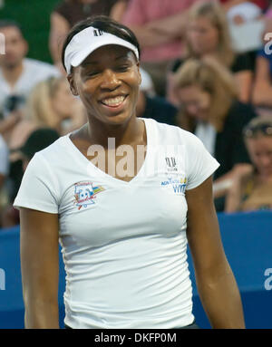 Jul 08, 2009 - King of Prussia, Pennsylvania, USA - Philadelphia Freedom's VENUS WILLIAMS smiles to a crowd during a match with Angela Haynes of the Sacramento Capitals. Williams who was playing her second game for the WTT Freedoms after winning the doubles Championship with her sister Serena at Wimbledon had a tough time, losing five of six games against her opponent. (Credit Imag Stock Photo