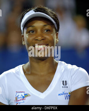 Jul 08, 2009 - King of Prussia, Pennsylvania, USA - Philadelphia Freedom's VENUS WILLIAMS smiles to a crowd during a match with Angela Haynes of the Sacramento Capitals. Williams who was playing her second game for the WTT Freedoms after winning the doubles Championship with her sister Serena at Wimbledon had a tough time, losing five of six games against her opponent. (Credit Imag Stock Photo