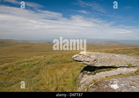 Attractive skyscape looking northwest from Hangingstone Hill on Dartmoor Stock Photo