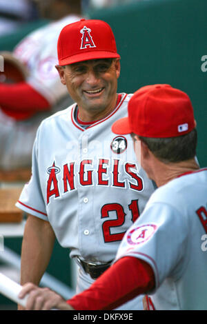 Los Angeles Angels bench coach Rob Picciolo fills in as manager for Mike  Scioscia against the Atlanta Braves at Angel Stadium in Anaheim, California  on May 22, 2011. The Angels won 4-1.