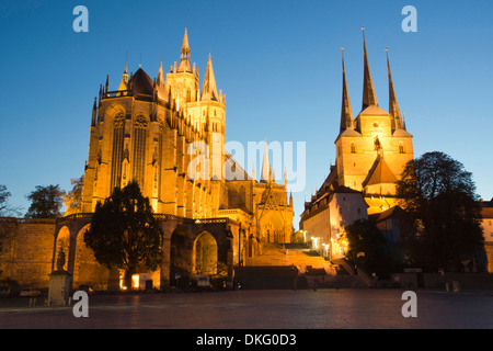 severikirche church with mariendom cathedral in evening light, erfurt city, thuringia, germany, europe Stock Photo