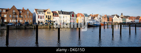 inland harbour with harbour road, husum city, schleswig-holstein, germany, europe Stock Photo