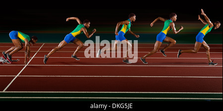Multi exposure of young woman in sprint sequence Stock Photo