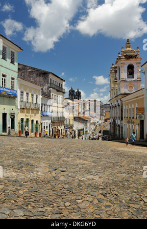 Brazil, Bahia, Salvador, Pelourinho: Triangular plaza Largo do Pelourinho within Salvador de Bahia's centre Pelourinho. Stock Photo