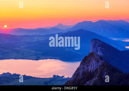 Sunrise over Salzkammergut Mountains and Mondsee, Salzburger Land, Austria, Europe Stock Photo