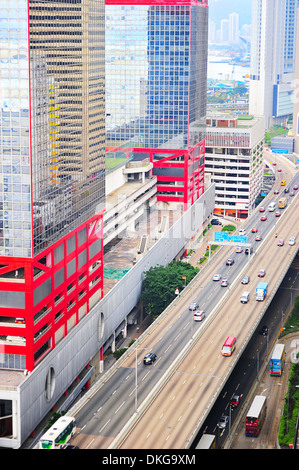 Aerial view on Hong Kong street with modern highway Stock Photo