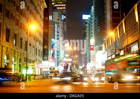 Night life on Nathan Road in Kowloon, Hong Kong Stock Photo
