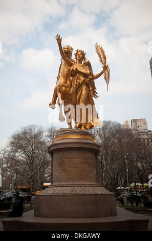 The equestrian statue of General William Tecumseh Sherman is seen after its re-gilding Stock Photo