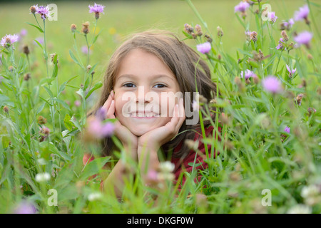 Girl lying in a meadow Stock Photo