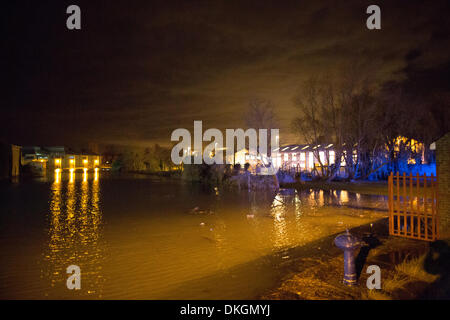 Faversham, Kent, UK,  6 December 2013. A tidal surge coupled with a high tide causes extensive flooding in the early hours of the morning in Faversham. Credit:  Christopher Briggs/Alamy Live News Stock Photo