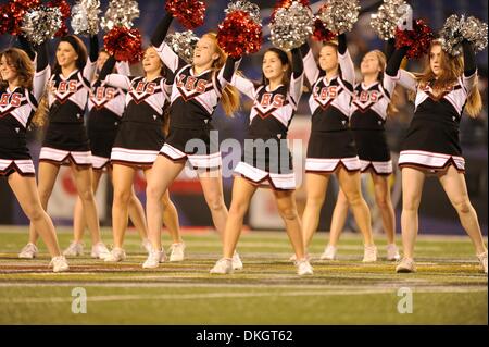 DEC 05, 2013: Linganore Lancer cheerleaders perform during the half during action between the Franklin Indians and the Linganore Lancers at the MD State 3A Football Championships at M&T Bank Stadium in Baltimore, MD. Franklin defeated Linganore 20-7. Stock Photo