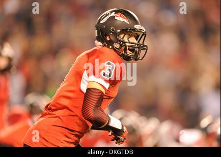 DEC 05, 2013: Linganore Lancer WR Sam Weir (3) awaits the snap during action between the Franklin Indians and the Linganore Lancers at the MD State 3A Football Championships at M&T Bank Stadium in Baltimore, MD. Franklin defeated Linganore 20-7. Stock Photo