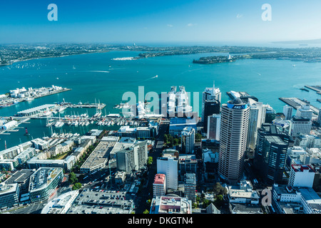 Aerial view of the city of Auckland from the Sky Tower, Auckland, North Island, New Zealand, Pacific Stock Photo