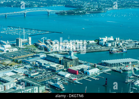 Aerial view of the city of Auckland from the Sky Tower, Auckland, North Island, New Zealand, Pacific Stock Photo