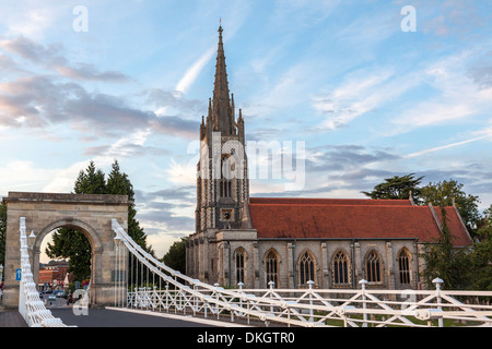 Marlow bridge leading past All Saints Church on to Marlow high street, Marlow, Buckinghamshire, England, United Kingdom, Europe Stock Photo