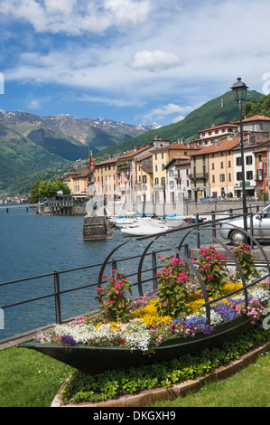Flower boat, Domaso, Lake Como, Italian Lakes, Lombardy, Italy, Europe Stock Photo