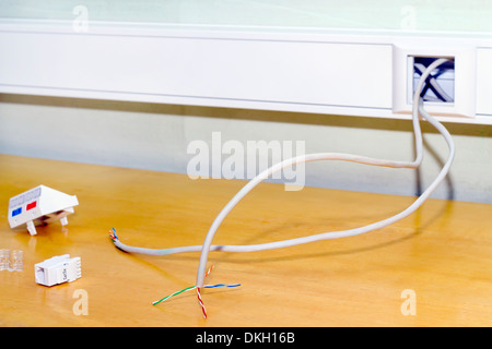 Installation of a double socket rj 45 internet network Stock Photo