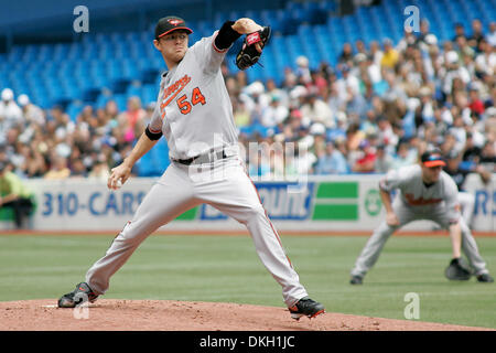 Aug. 08, 2009 - Toronto, Ontario, Canada - 8 August 2009:   Orioles starting pitcher Chris Tillman (54) during the Blue Jays 3-2 victory over the Orioles at the Rogers Center in Toronto, Ontario. (Credit Image: © Steve Dormer/Southcreek Global/ZUMApress.com) Stock Photo