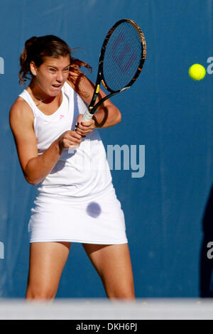 July 30, 2009 - Stanford, California, USA - 30 July 2009:  Soran Cirstea (ROU) and Maria Kirilenko (RUS), not pictured, against Julie Coin (FRA) and Marie-Eve Pelletier (CAN), not pictured, in the second round play during the Bank of the West Classic, Sony Ericsson WTA tour, women's tennis tournament at the Taube Family Tennis Stadium in Stanford Calif. (Credit Image: © Konsta Goum Stock Photo