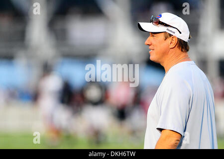 Buffalo Bills Hall of Fame quarterback Jim Kelly watches practice from the sideline at St. John Fisher College in Rochester, NY. (Credit Image: © Michael Johnson/Southcreek Global/ZUMApress.com) Stock Photo