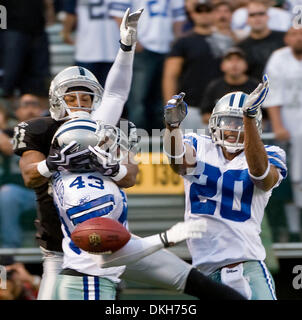 Dallas Cowboys free safety Gerald Sensabaugh (43) limps off the field in  the last seconds of the team's loss at CenturyLink Field in Seattle,  Washington, Sunday, September 16, 2012. The Seattle Seahawks