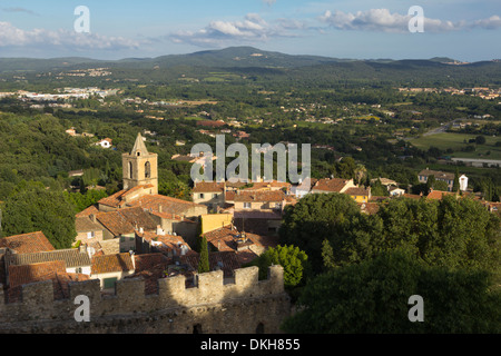 View over old village from castle, Grimaud, Var, Provence-Alpes-Cote d'Azur, Provence, France, Europe Stock Photo